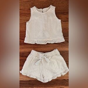 Rylee + Cru 6/7 S Leoni Eyelet Set Ivory Crochet Ruffle Trim Shorts Crop Top